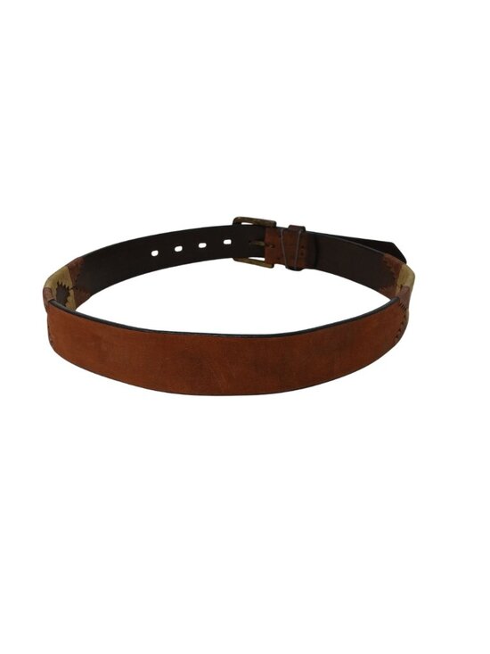 Gaucho Brown Leather Belt 80 cm 30-32 Embroidered Western Tribal w/Buckle #D35-I main image 10